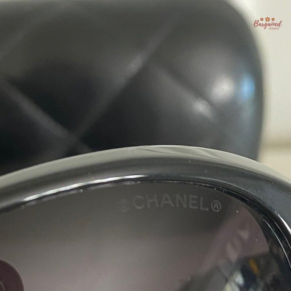 Authentic CHANEL Black Acetate Frame w/ White & Black Tweed CC Sunglasses - 5241 main image 12